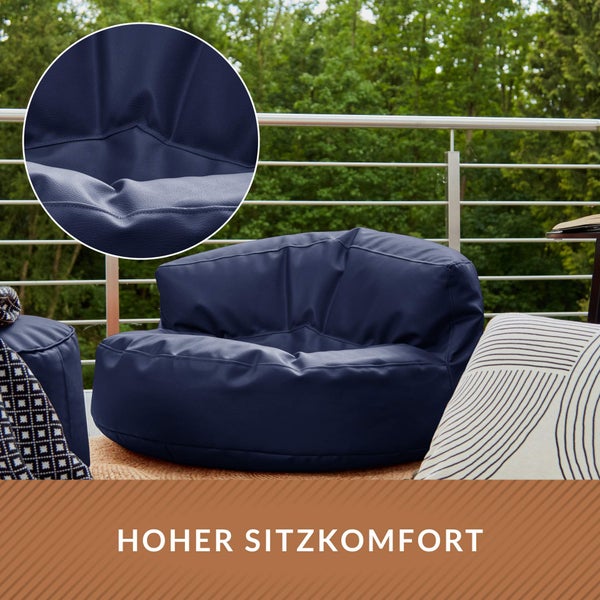 Green Bean Sitzsack Sofa aus Kunstleder mit EPS Perlen Füllung - Lounge im Sitzsack-Design 90 x 50 cm mit ergonomischer Rückenlehne - Dunkelblau