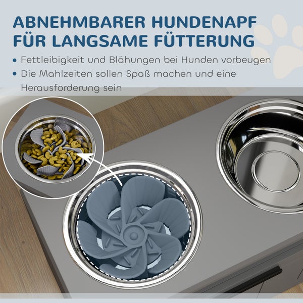PawHut Hundenäpfe, Erhöhte Futterstation mit 2 Edelstahlschüsseln, Anti-Schling-Matte, Hundenapfständer mit 25L Stauraum, Fressnapf, Wassernapf für große und extra große Hunde, Grau
