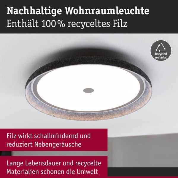 Nachhaltige runde LED-Deckenleuchte mit einem Rand aus einhundert Prozent recyceltem Filz, schallmindernd.