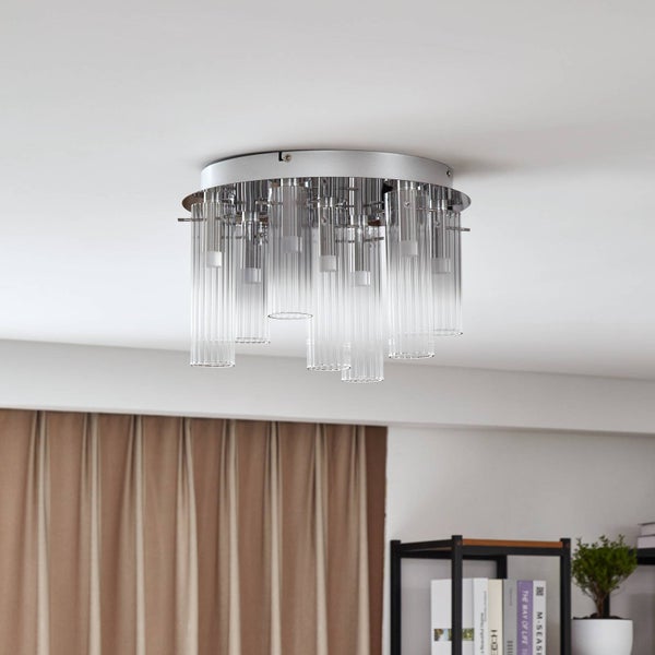 Lucande LED Deckenleuchte Korvitha dimmbar (Modern) in Alu aus Glas (5 flammig, ) - Lampe Deckenlampe Wohnzimmerleuchte