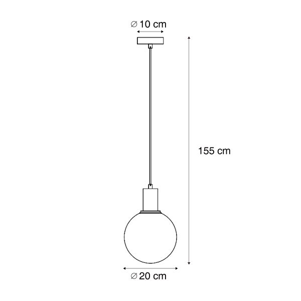 Technische Zeichnung einer Pendelleuchte mit den Maßen 155 cm Länge und 20 cm Durchmesser