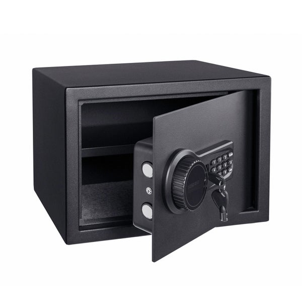 Geschlossener grüner Sonnenschirm mit schwarzem Gestell