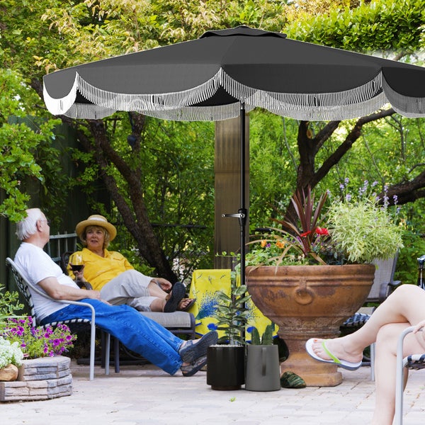 Outsunny Sonnenschirm Ø269 cm, UV 30+Sonnenschirm achteckig Balkonschirm Strandschirm windfest Marktschirm Kurbelschirm Sonnenschutz für Strand Balkon Garten, Dunkelgrau