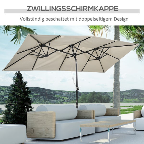 Hängelampe mit zwei weißen Schirmen über einem Esstisch mit Dekoration