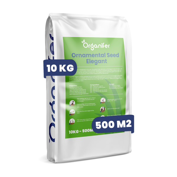 Organifer Zierrasen Elegant 10 Kilogramm für 500 Quadratmeter. Rasensamen für dichten, feinblättrigen Rasen. Schatten- und Trockenheitstolerant.
