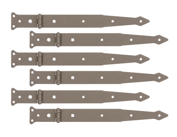 Set mit sechs Langbändern als Torbänder für Tore und Türen mit Montagebohrungen