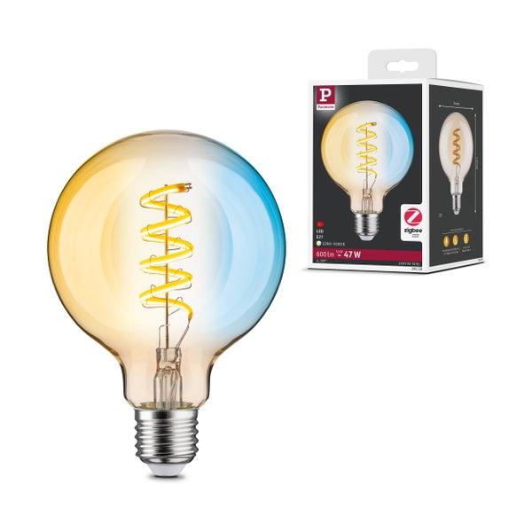 Paulmann LED Filament Globe Leuchtmittel E27 7,5 Watt 600 Lumen dimmbar mit Zigbee Smart Home Funktion in dekorativem Glasdesign