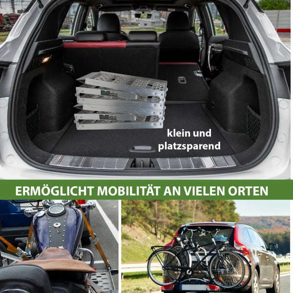 Tragbare Aluminium-Auffahrrampen für Fahrzeuge, Produktvorteile dargestellt
