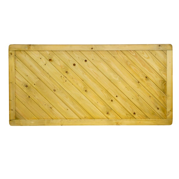 Holztischplatte mit diagonal verlaufenden Brettern