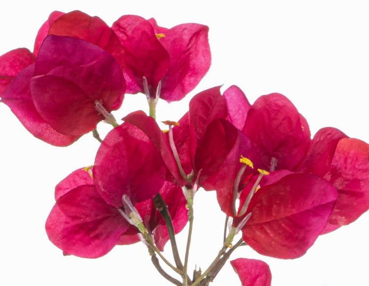 Künstliche Bougainvillea mit pinken Blüten und grünen Blättern.
