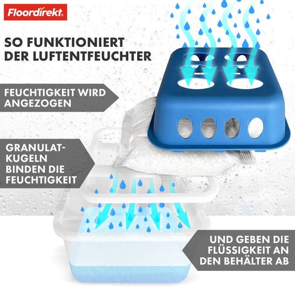 FLOORDIREKT Luftentfeuchter im 4er Set - Nachfüllbare & wiederverwendbare Raumentfeuchter - Hava - Blau
