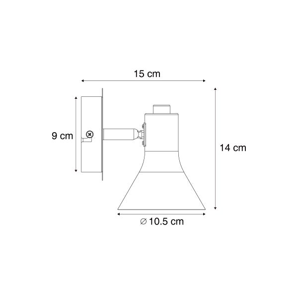 Technische Zeichnung einer Wandleuchte mit Maßangaben