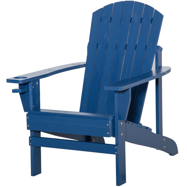 Outsunny Adirondack-Gartenstuhl mit Becherhalter Gartenliege Balkonstuhl Massivholz Blau 72 x 94 x 93 cm