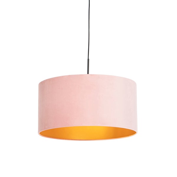 Hängelampe mit Veloursschirm rosa mit Gold 50 cm - Combi