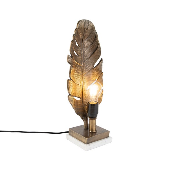 Art Deco Tischlampe Bronze mit Marmorsockel - Blatt