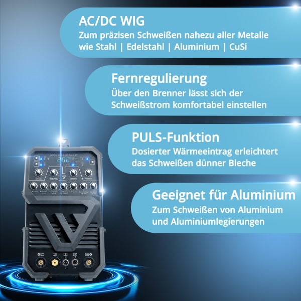 AC/DC WIG Schweissgerät mit Fernregulierung und Pulsfunktion für Aluminium