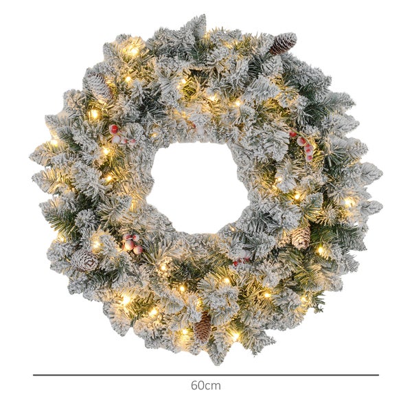 HOMCOM Tannenkranz Weihnachtskranz Türkranz Künstlicher Tannenkranz mit LED-Lichterkette, für Tür- und Hausdekoration, Weihnachten, Grün, Ø60 x 10 cm