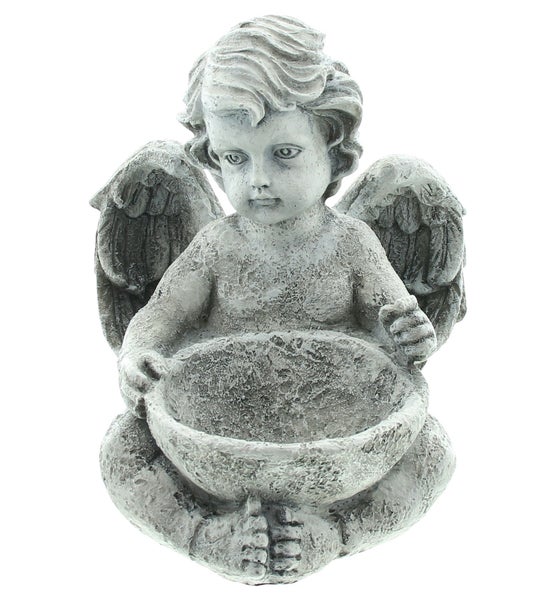 FRANK FLECHTWAREN | Engel Vogeltränke, POLYRESIN, 20 x 20 x 23 cm