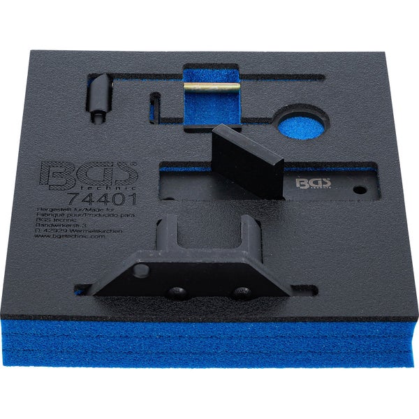 BGS Technic Werkstatteinlage 74401 aus zweifarbigem Schaumstoff mit Werkzeugkomponenten.