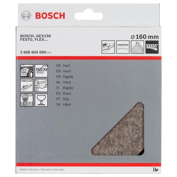 Bosch 2x Polierfilz für Exzenterschleifer Klett hart 160 mm - 3608604000