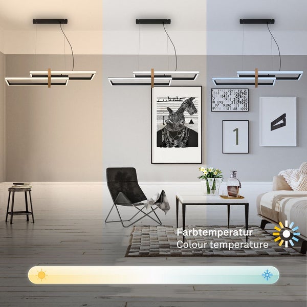 CCT LED Pendelleuchte, schwarz, mit Holz, LED/44W