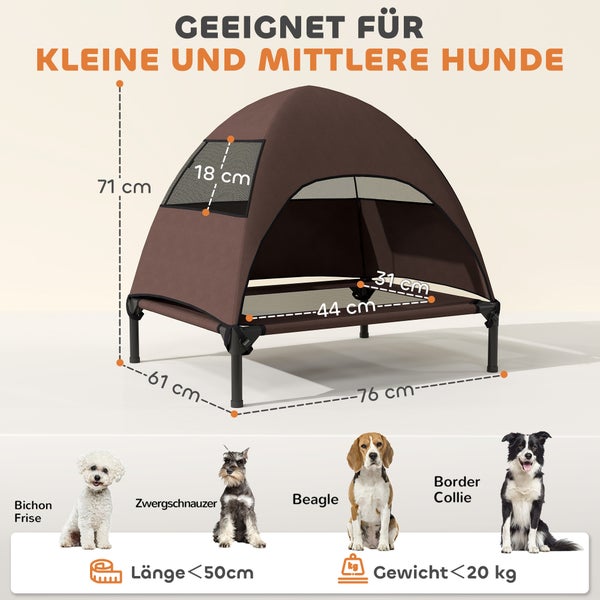 Hundebett mit Dach geeignet für kleine und mittelgroße Hunde, Größenangaben