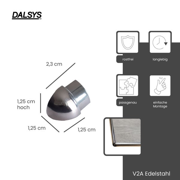 DALSYS Eckstück, V2A Edelstahl, 1,25 Zentimeter hoch, 2,3 Zentimeter lang. Rostfrei, langlebig, passgenau, einfache Montage.