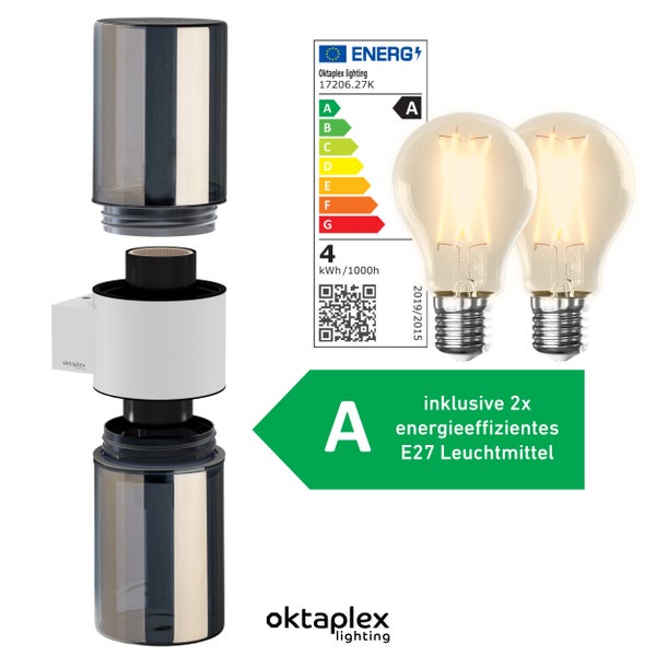Oktaplex Puno Dos Weiß inkl. 2x E27 Glow 3,8W 806lm 2700K - Klasse A