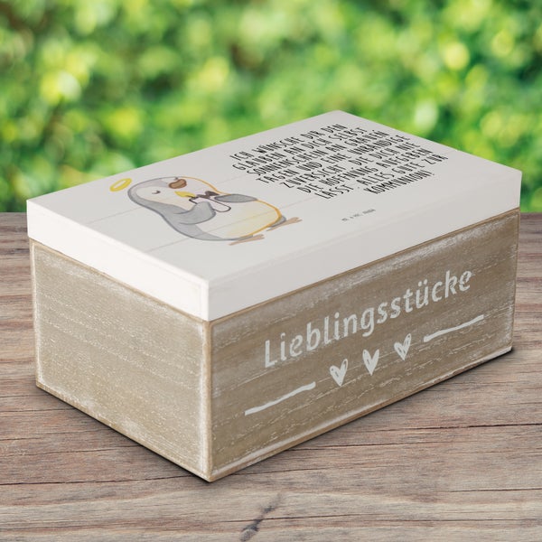 Mr. & Mrs. Panda 19 x 12 cm Holzkiste Pinguin Kommunion - Weiß