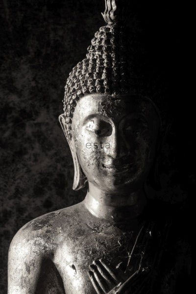 ESTAhome Fototapete Buddha-Figur Schwarz-Weiß - 1,86 x 2,79 m - 158823