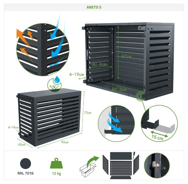 Aneto S Gerätehaus mit Abmessungen