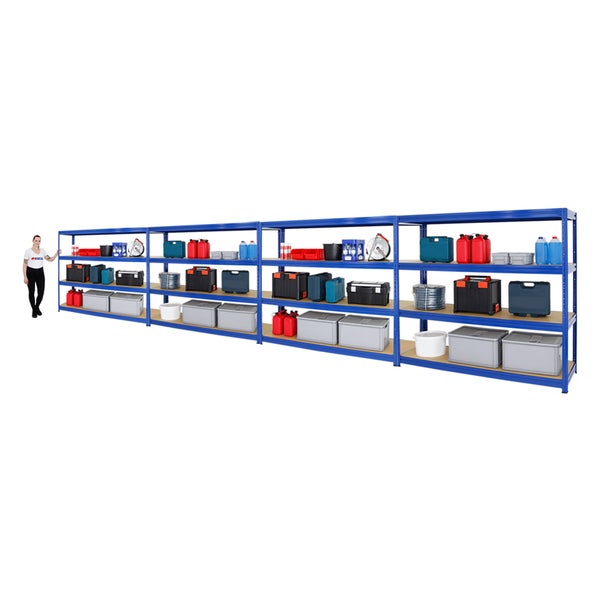 PROREGAL Mega Deal 4x Schwerlastregal Dino HxBxT 180 x 200 x 60 cm Fachlast 600 kg Blau