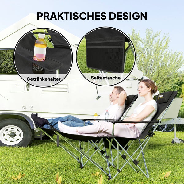 Outsunny 2er Set Campingstuhl faltbar Angelstuhl mit abnehmbar Fußstütze Getränkehalter Kopfstütze Gartenstuhl belastbar 120 kg Liegestuhl für Erwachsene Klappstuhl Strandstuhl Campingstühle