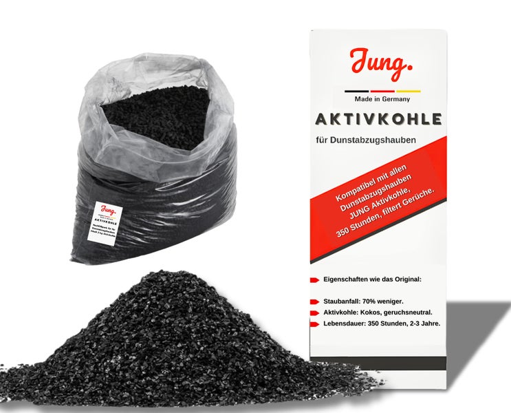 Aktivkohle Nachfüllpack von JUNG - Kompatibler Ersatz für alle Dunstabzugshauben - 2,5 kg Nachfüllpack, Aktivkohle Pellets in Herstellerqualität - Made in Germany, 1004748
