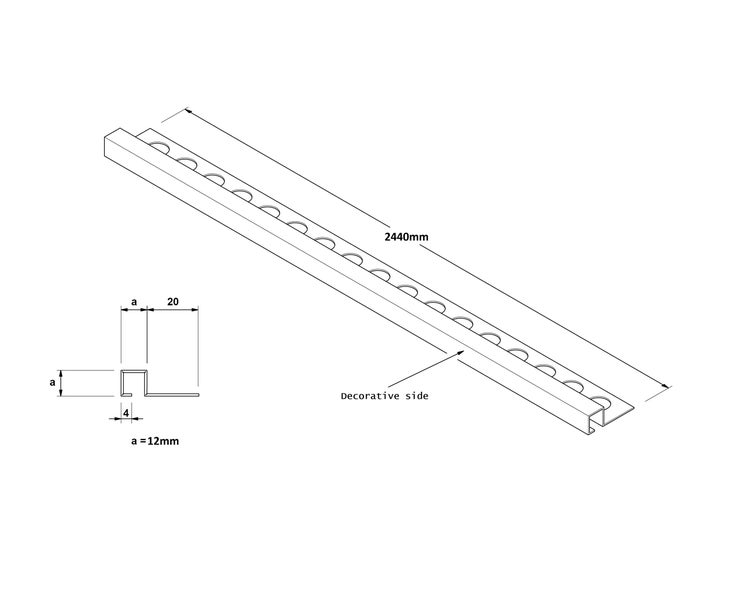 Abbildung einer 2440 mm langen Profilschiene mit dekorativer Seite