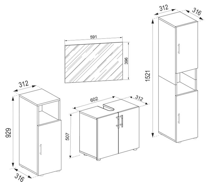 4-tlg. Badmöbel Set Komplett Badschrank Flandu II