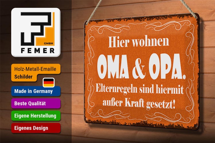 Blechschild Spruch 30x20cm hier wohnen Oma & Opa