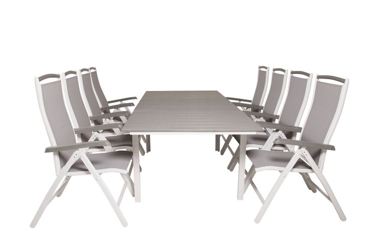 Levels Gartenset Tisch 100x160/240cm und 8 Stühle 5pos Albany weiß, grau. 100 X 160 X 75 cm