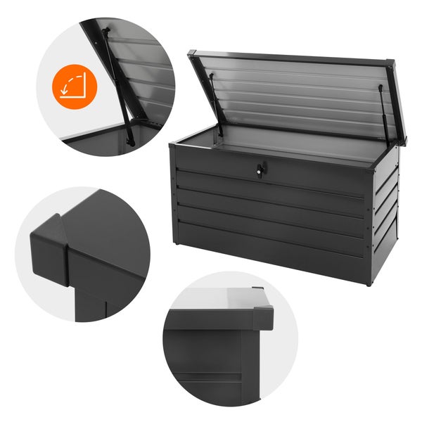 ML-Design Metall Auflagenbox 350 Liter, 120x56,5x63 cm, Anthrazit, wasserdicht, abschließbar inkl. 2 Schlüssel, Gasdruckfeder, Outdoor Kissenbox Garten Aufbewahrungsbox Gartentruhe Gartenbox Gerätebox