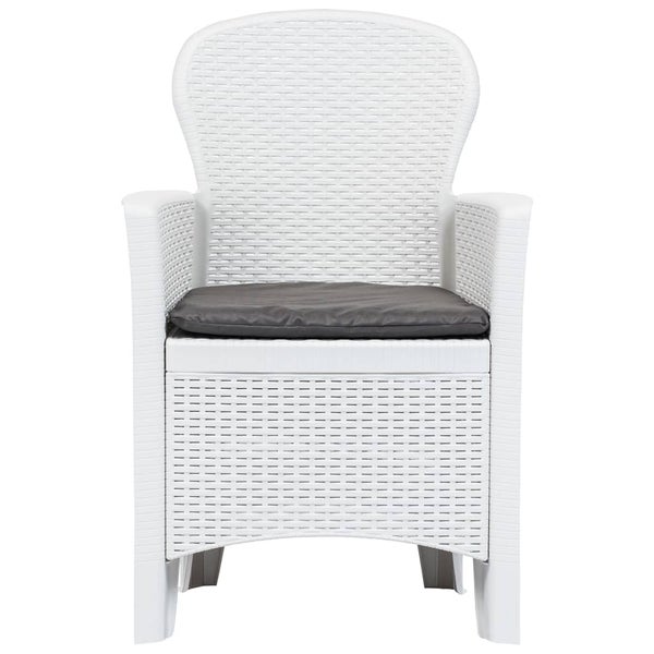 Gartenstühle 2 Stk. mit Kissen Weiß Kunststoff Rattan-Optik