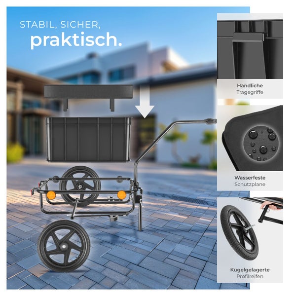 Fahrradanhänger mit Box, wasserfester Schutzplane und kugelgelagerten Profilreifen