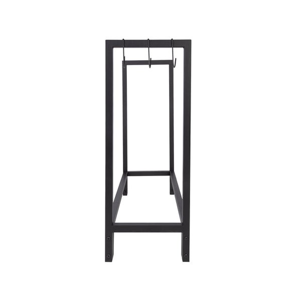 FLOORDIREKT Kaminholzregal Samos - Schwarz - Modernes Brennholzregal mit Haken - für Innen und Außen - 77 x 76 x 30 cm
