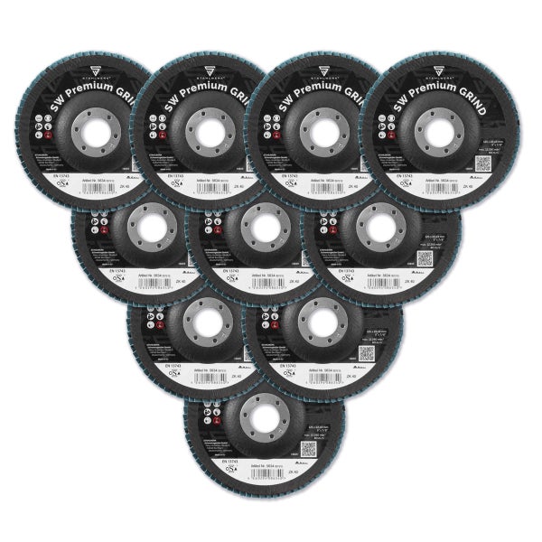 Zehn Stahlwerk Fächerschleifscheiben ZK 40, Durchmesser 125 Millimeter, für Winkelschleifer.