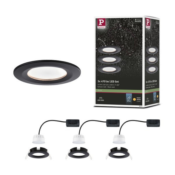 LED Einbauleuchte Nova Coin Basisset starr IP44 rund 78mm Coin 3x6W 3x470lm 230V 2700K Schwarz matt