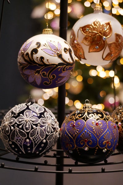 Kugel mit Stickoptik, Schwarz Glanz, 10cm, 1 Stck., Weihnachtsbaumkugeln, Christbaumschmuck, Weihnachtsbaumanhänger