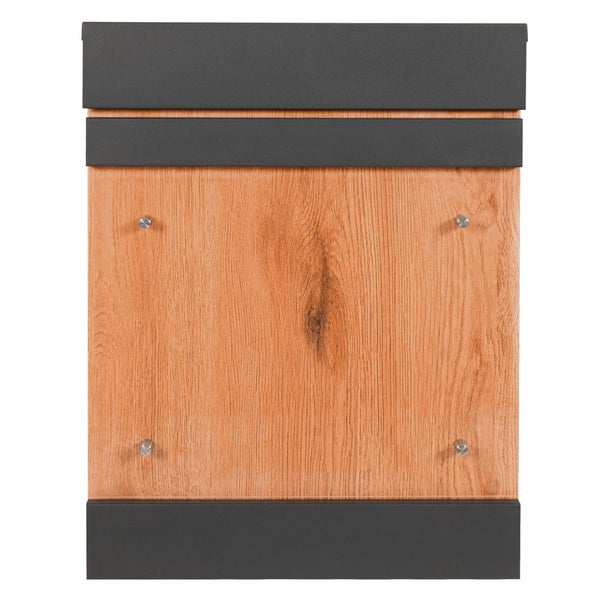 ML-Design Paketbriefkasten mit Ständer, 44x35x58cm Anthrazit-Holzoptik verzinkter Stahl, Paketbox mit Schloss, Paketkasten mit Rückholsperre, Postkasten Halterung Briefkasten mit Standfuß 120,5x56,5cm