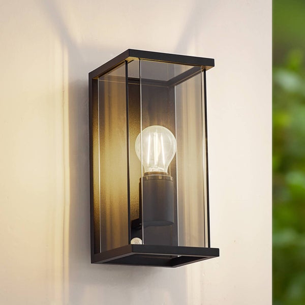 Lucande Wandleuchte außen Annalea mit Bewegungsmelder (spritzwassergeschützt (Modern) in Schwarz aus Aluminium (1 flammig, E27) - Wandlampe für Außenwand/Hauswand Haus Terrasse und Balkon