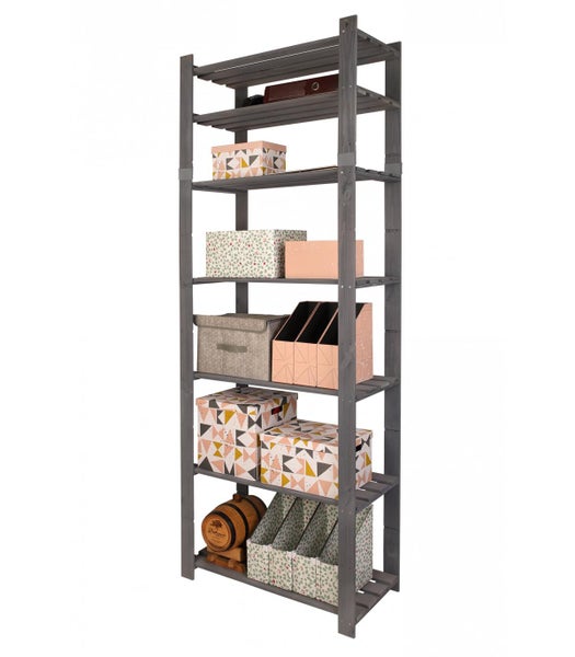 PROREGAL Holzregal Pinepeak HxBxT 220 x 80 x 38 cm 7 Fachboden 1,2 cm Dickes Kiefernholz Grau
