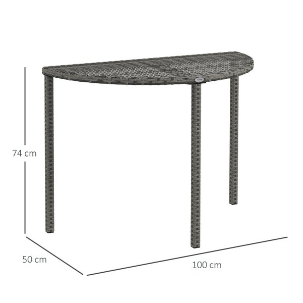 Outsunny Balkontisch Garten Beistelltisch Tisch Gartenmöbel halbrund Polyrattan Metall Grau 100 x 50 x 74 cm