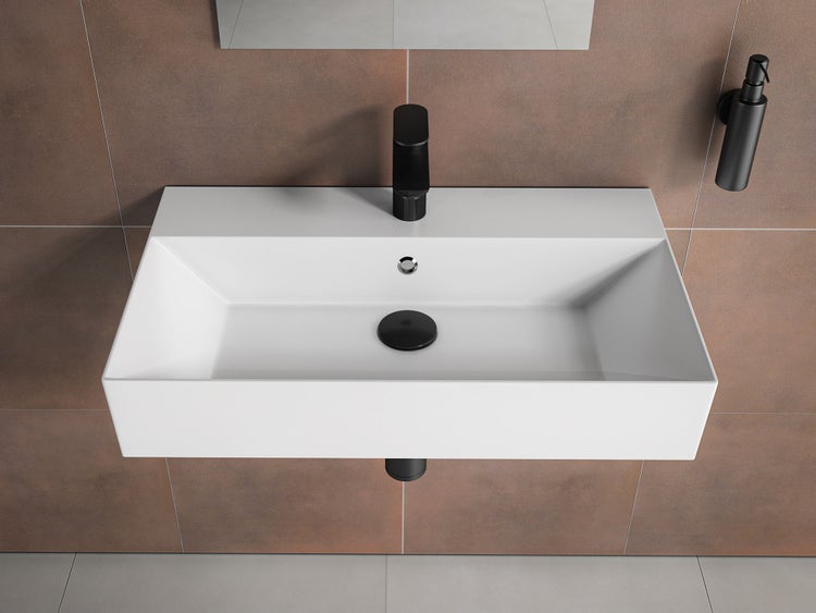 Aqua Bagno Loft KS.70 Waschtisch 70x42 cm – Keramik, Weiß Hochglanz, mit Hahnloch & Überlauf, wandhängend oder als Aufsatzwaschbecken